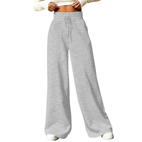 BRDFRL Women Wide Leg Sweatpants Summer Baggy Straight Leg Sweatpants with Pockets Plus Size Drawstring Flare Sweatpants Gray 2XL