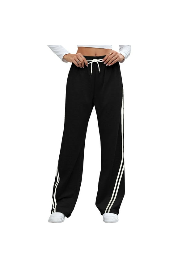 Women Y2k Vintage Track Pants Drawstring Low Waist Side Striped Sweatpants Straight Leg Loose Fit Joggers Black 2XL