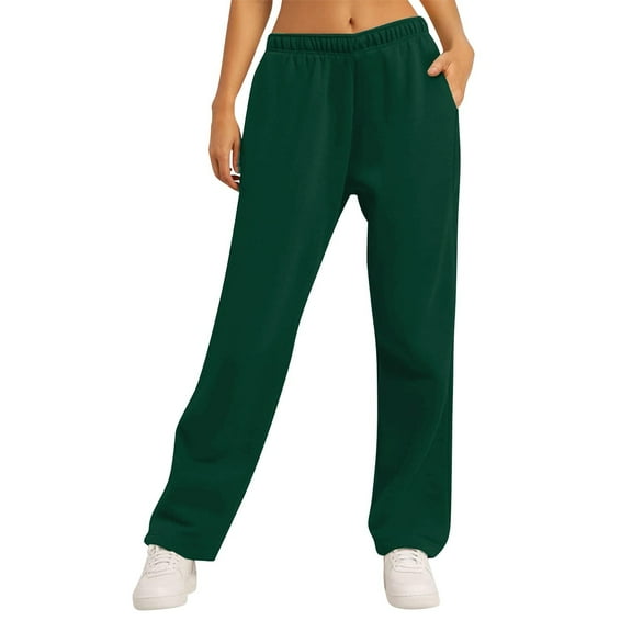 BRDFRL Women's 2024 Fall Fleece Lined Winter Sweatpants Open Bottom Lounge Pants Athletic Joggers for Teen Girls Dark Green S