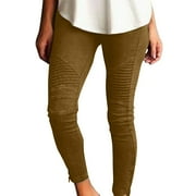 BRDFRL Women's Casaul Stretchy Pull-on Waist Skinny Solid Color Slim Leg Leggings Pants Khaki L