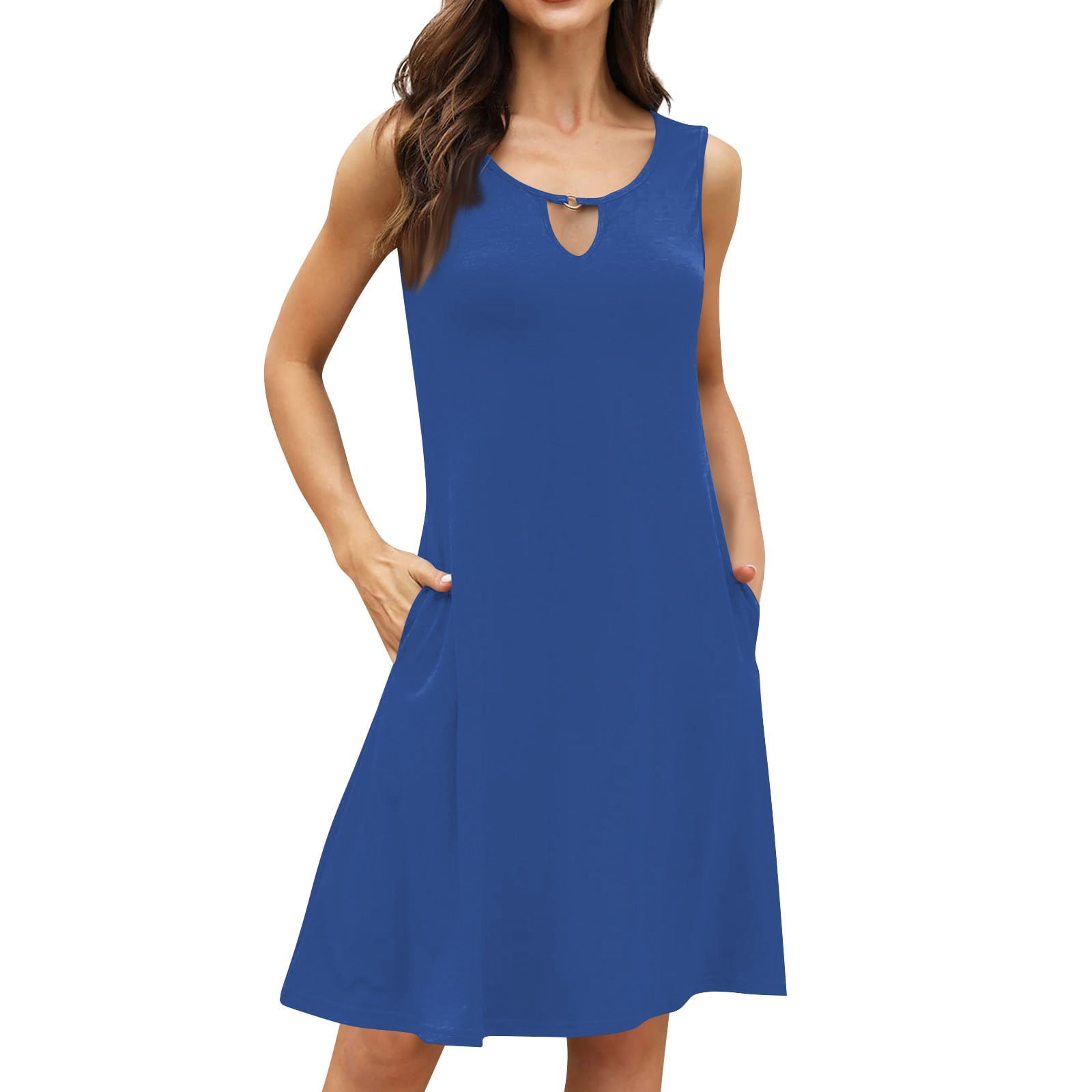 Women's Summer Dress - Casual Loose T-Shirt Style, Floral Short Sleeve, Flow With Pockets, Above Knee