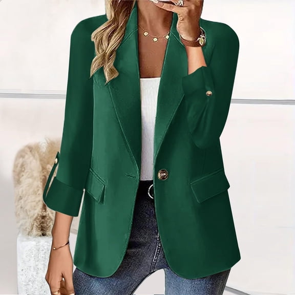BRDFRL Women's Casual Blazers Open Front Long Sleeve Work Office Suit Jackets Blazer Business Casual Outfits Green M