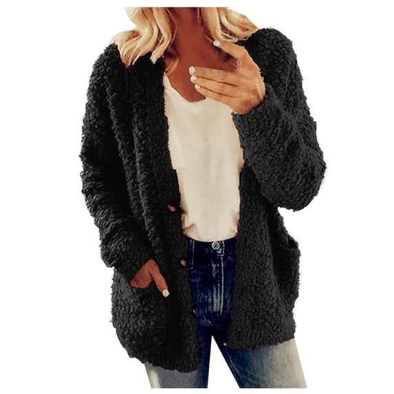 BRDFRL Women's Chunky Popcorn Cardigan Oversized Open Front Boyfriend Batwing Long Sleeve Fuzzy Knit Sweaters Cardigans Black 2XL