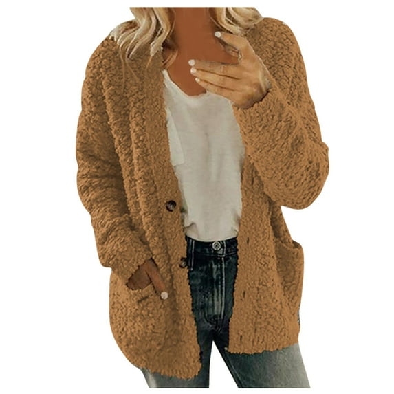 BRDFRL Women's Chunky Popcorn Cardigan Oversized Open Front Boyfriend Batwing Long Sleeve Fuzzy Knit Sweaters Cardigans Coffee S