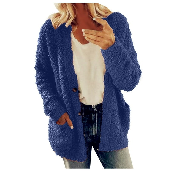 BRDFRL Women's Chunky Popcorn Cardigan Oversized Open Front Boyfriend Batwing Long Sleeve Fuzzy Knit Sweaters Cardigans Dark Blue S