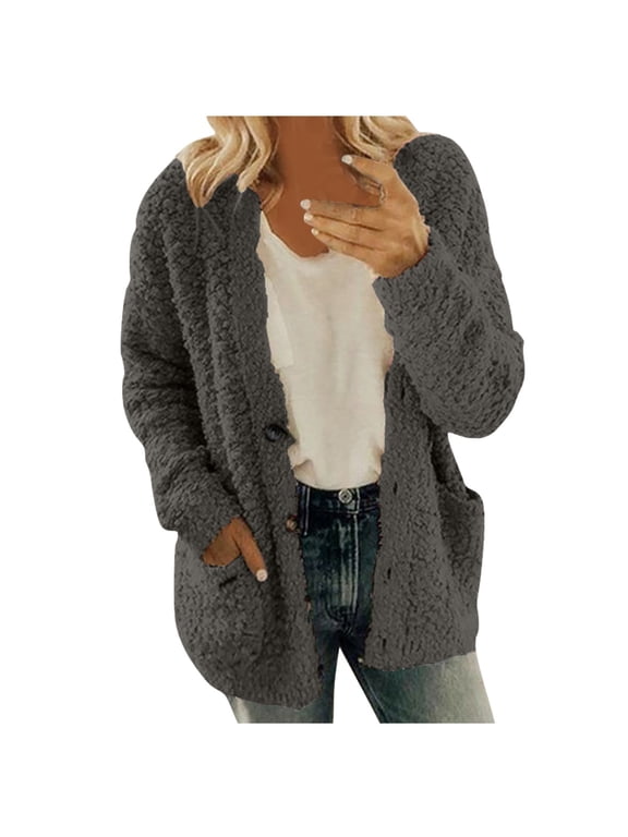 Women's Chunky Popcorn Cardigan Oversized Open Front Boyfriend Batwing Long Sleeve Fuzzy Knit Sweaters Cardigans Dark Gray L