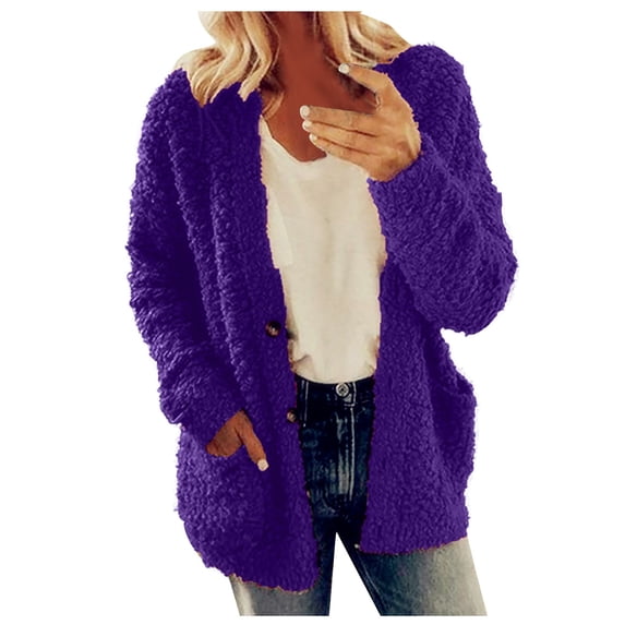 BRDFRL Women's Chunky Popcorn Cardigan Oversized Open Front Boyfriend Batwing Long Sleeve Fuzzy Knit Sweaters Cardigans Purple 2XL