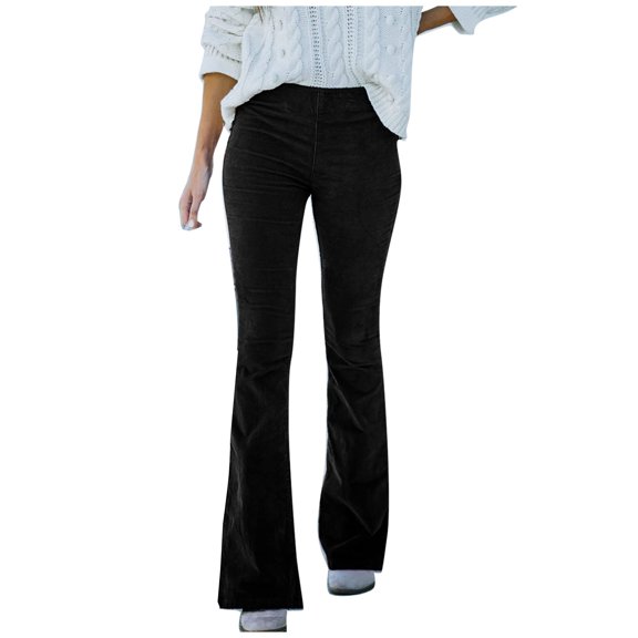 BRDFRL Women's Corduroy Flare Pants Elastic Waist Bell Bottom Trousers 2024 Women Fashions Black 3XL