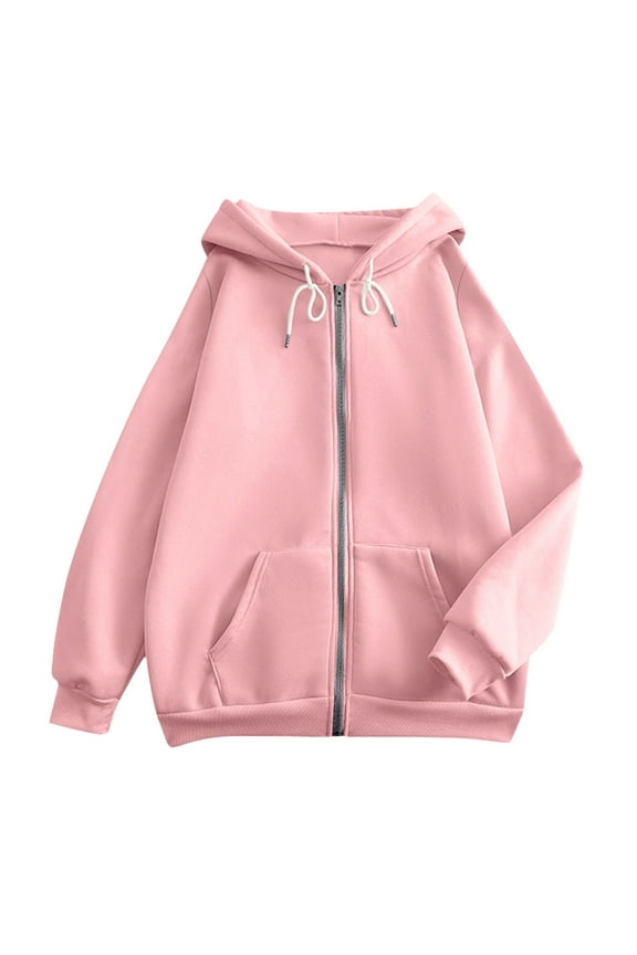 Women's Zip Up Y2K Hoodies Casual Long Sleeve Track Jackets with Pockets Pink 3XL