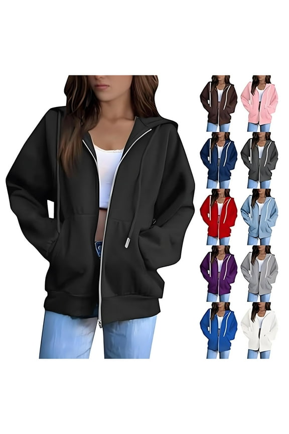 Women's Fall Red Oversized Full Zip Up Hoodie Long Sleeve Plus Size Ladies Hooded Sweatshirts Pockets Jacket Coat for Women Teen Girls Fashion 2025 Casual Red 2XL