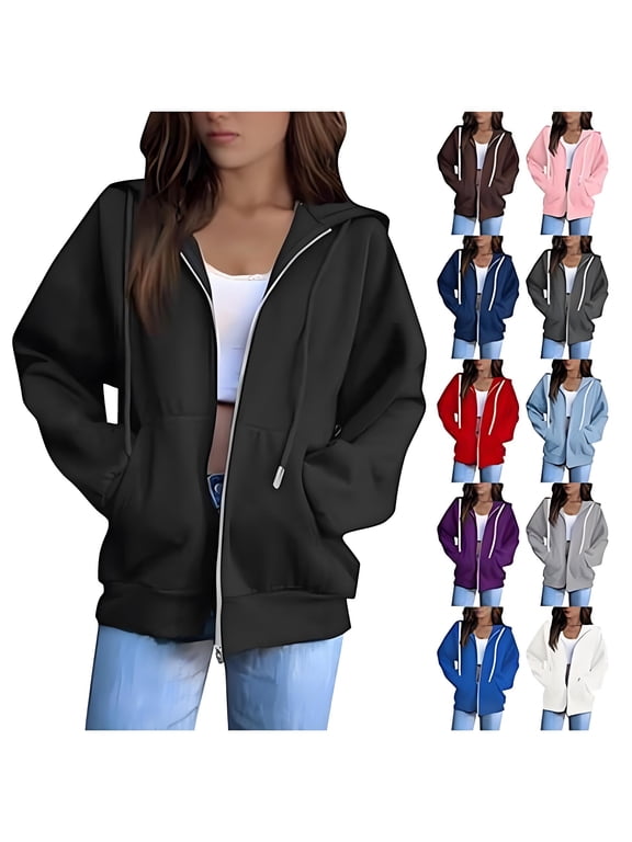 Women's Fall Sky Blue Oversized Full Zip Up Hoodie Long Sleeve Plus Size Ladies Hooded Sweatshirts Pockets Jacket Coat for Women Teen Girls Fashion 2025 Casual Sky Blue XL
