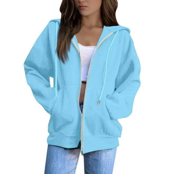 BRDFRL Womens Zip Up Hoodies Loose fit Hoodie Sweatshirt Casual Long Sleeve Hoodie Shirts with Pocket Full Zip Up Jacket Coat Sky Blue M