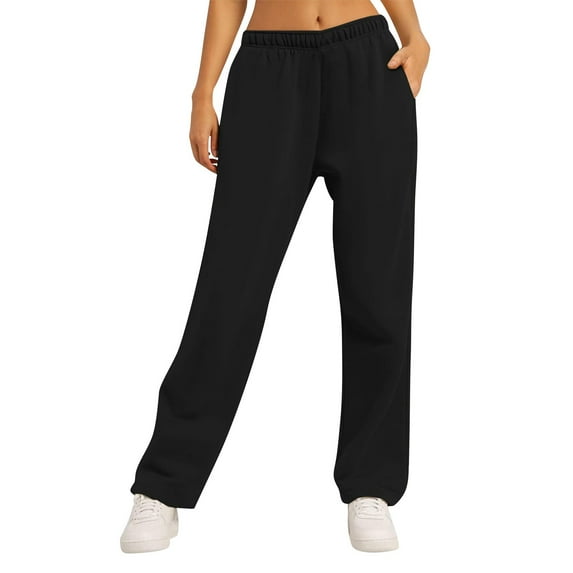 BRDFRL Women's Fleece Lined Oversized Sweatpants Baggy Open Bottom Lounge Pants Drawstring Casual Athletic Trousers Black XL