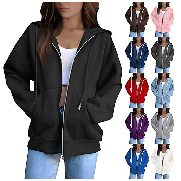 BRDFRL Women's Full Zip Up Hoodie Long Sleeve Hooded Hoodie Sweatshirts Pockets Jacket Coat​ Dark Purple S