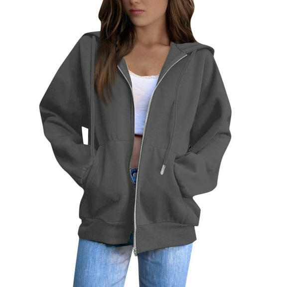 BRDFRL Women's Hoodie Hooded Full Zip Sweatshirt Dark Gray S