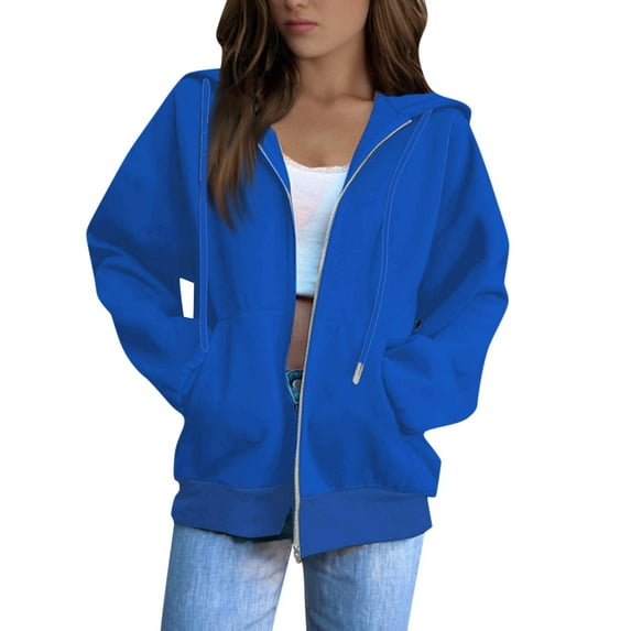 BRDFRL Women's Hoodie Hooded Full Zip Sweatshirt Blue 2XL