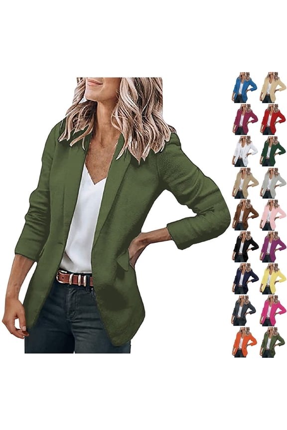 Women's Lined Blazers Business Casual Long Sleeve Blazer Open Front Lightweight Suit Jacket for Work Red 2XL