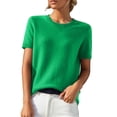 thumbnail image 1 of BRDFRL Womens 2025 Spring Short Sleeve Crew Neck Striped Pullover Sweater Business Casual Ribbed Knit Tops Green 2XL, 1 of 8