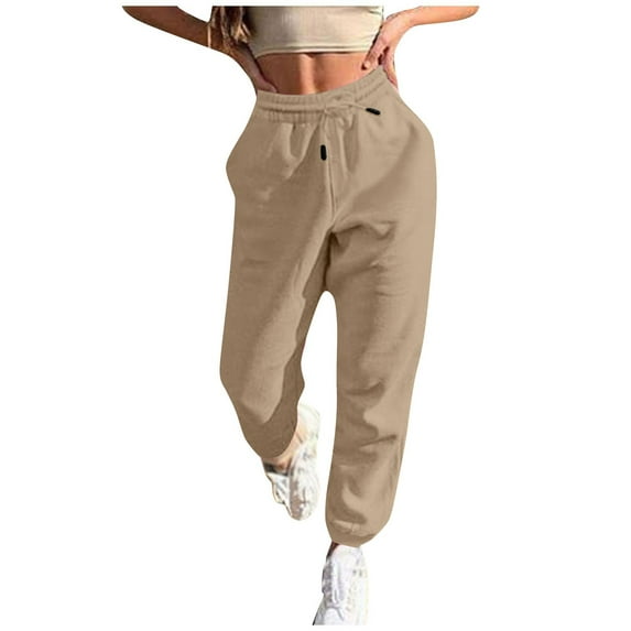 BRDFRL Womens Sweatpants with Pockets Cotton Solid Color Drawstring Women's Pants with Pockets Sweat Pants Trousers Khaki XL