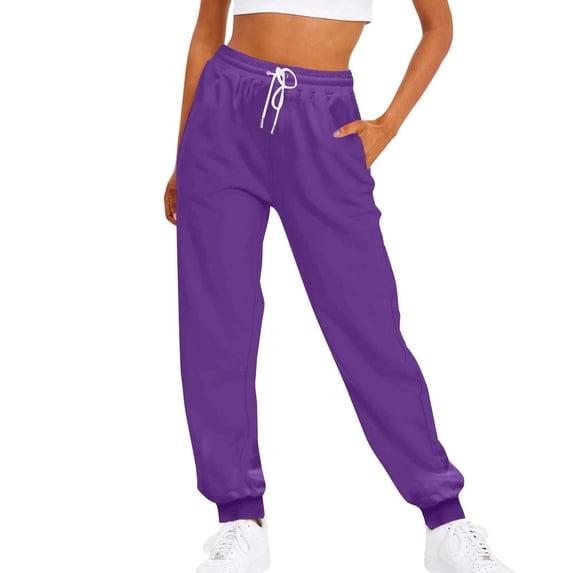 BRDFRL Women's Sweatpants Petite Length Pockets Pants Casual Workout Athletic Joggers Drawstring Waist Sweat Pants Purple 3XL