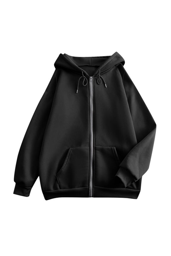 Women's Zip Up Y2K Hoodies Casual Long Sleeve Track Jackets with Pockets Black 3XL
