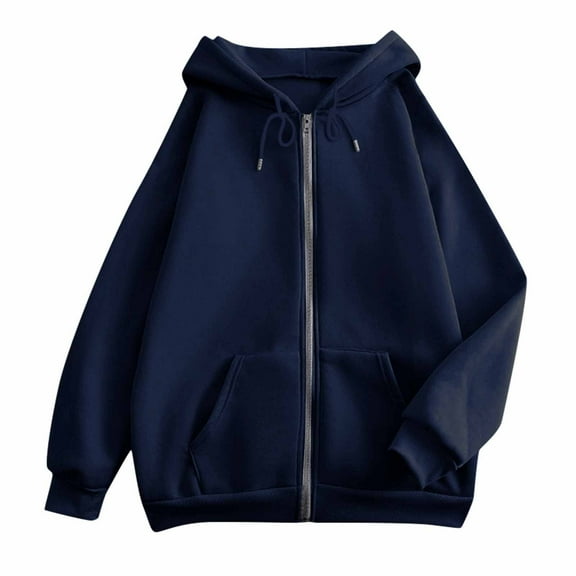 BRDFRL Women's Zip Up Y2K Hoodies Casual Long Sleeve Track Jackets with Pockets Dark Blue M