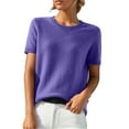 thumbnail image 1 of BRDFRL Womens 2025 Spring Short Sleeve Crew Neck Striped Pullover Sweater Business Casual Ribbed Knit Tops Purple XL, 1 of 8