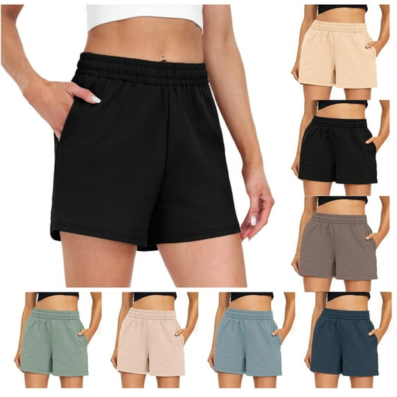 BRDFRL Womens 5" Sports Shorts Loose Comfy Yoga Sweat Cotton Shorts Athletic Fit High Waist Pockets Running Lounge Short Pant Sky Blue 2XL