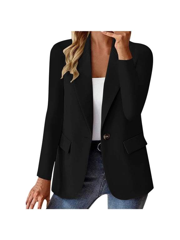 Womens Business Casual Blazer Summer Cardigan Lapel Button Down Solid Suit Jacket with Lined Office Work Clothes 2025 Black S