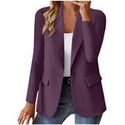BRDFRL Womens Business Casual Blazer Summer Cardigan Lapel Button Down Solid Suit Jacket with Lined Office Work Clothes 2025 Dark Purple 2XL