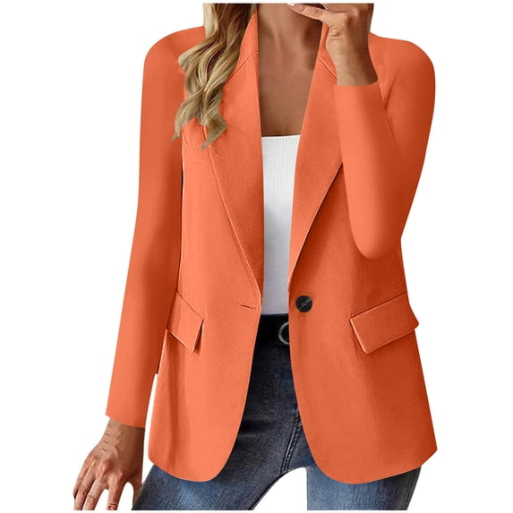 BRDFRL Womens Business Casual Blazer Summer Cardigan Lapel Button Down Solid Suit Jacket with Lined Office Work Clothes 2025 Saffron L