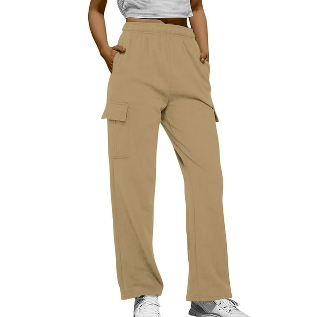 BRDFRL Womens Cargo Sweatpants Wide Leg Baggy Fleece High Waisted