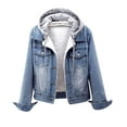 thumbnail image 1 of BRDFRL Womens Fleece Lined Denim Jackets,Button Down Hooded Jean Jacket Long Sleeve Oversize Casual Boyfriend Winter Coat Hoodies Light blue 5XL, 1 of 5