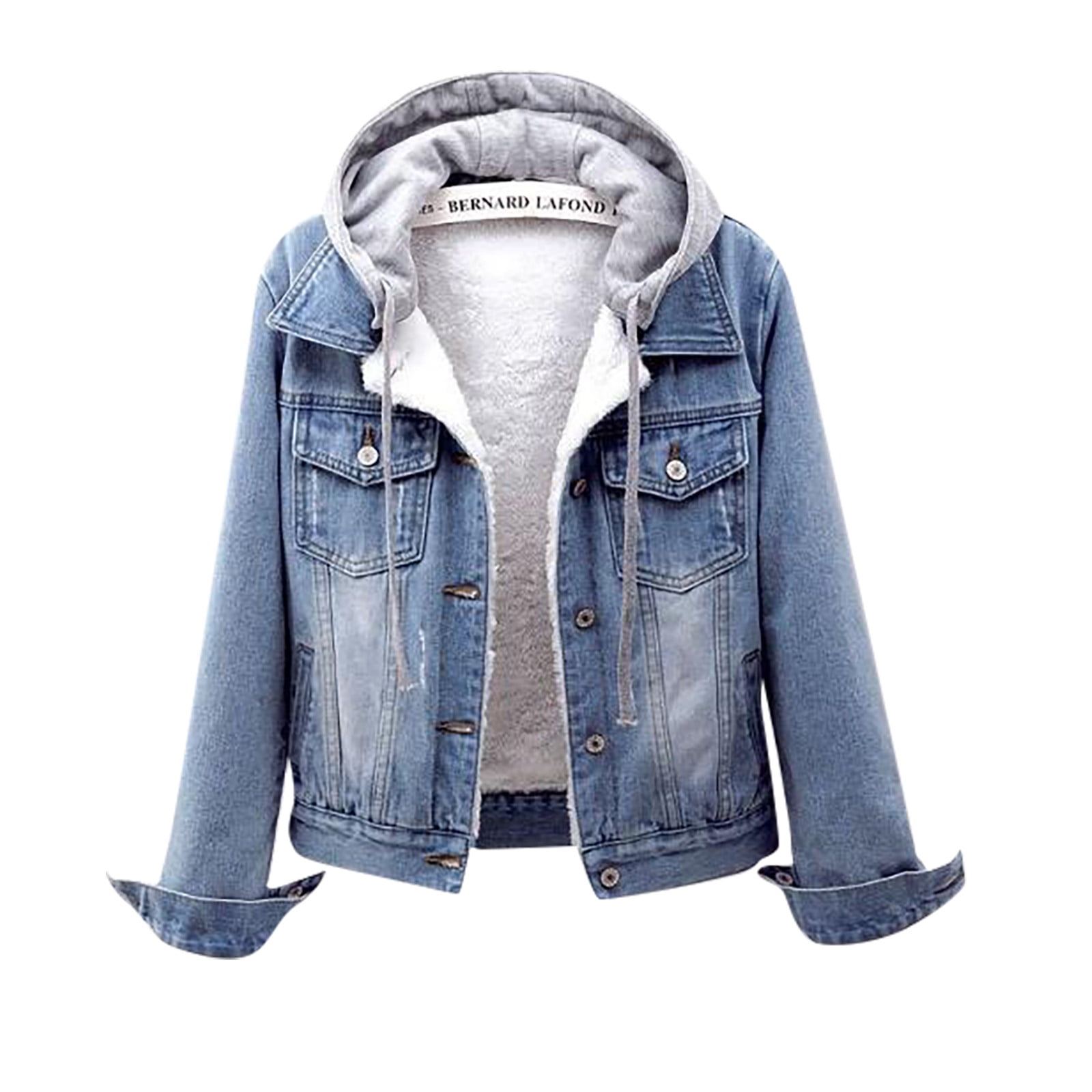BRDFRL Womens Fleece Lined Denim Jackets,Button Down Hooded Jean Jacket Long Sleeve Oversize Casual Boyfriend Winter Coat Hoodies Light blue L