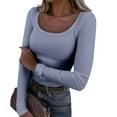 thumbnail image 1 of BRDFRL Womens Long Sleeve Scoop Neck Ribbed Knit Fitted Casual Tops Tee Slim Basic Shirts Gray L, 1 of 4