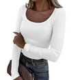 thumbnail image 1 of BRDFRL Womens Long Sleeve Scoop Neck Ribbed Knit Fitted Casual Tops Tee Slim Basic Shirts White 2XL, 1 of 4