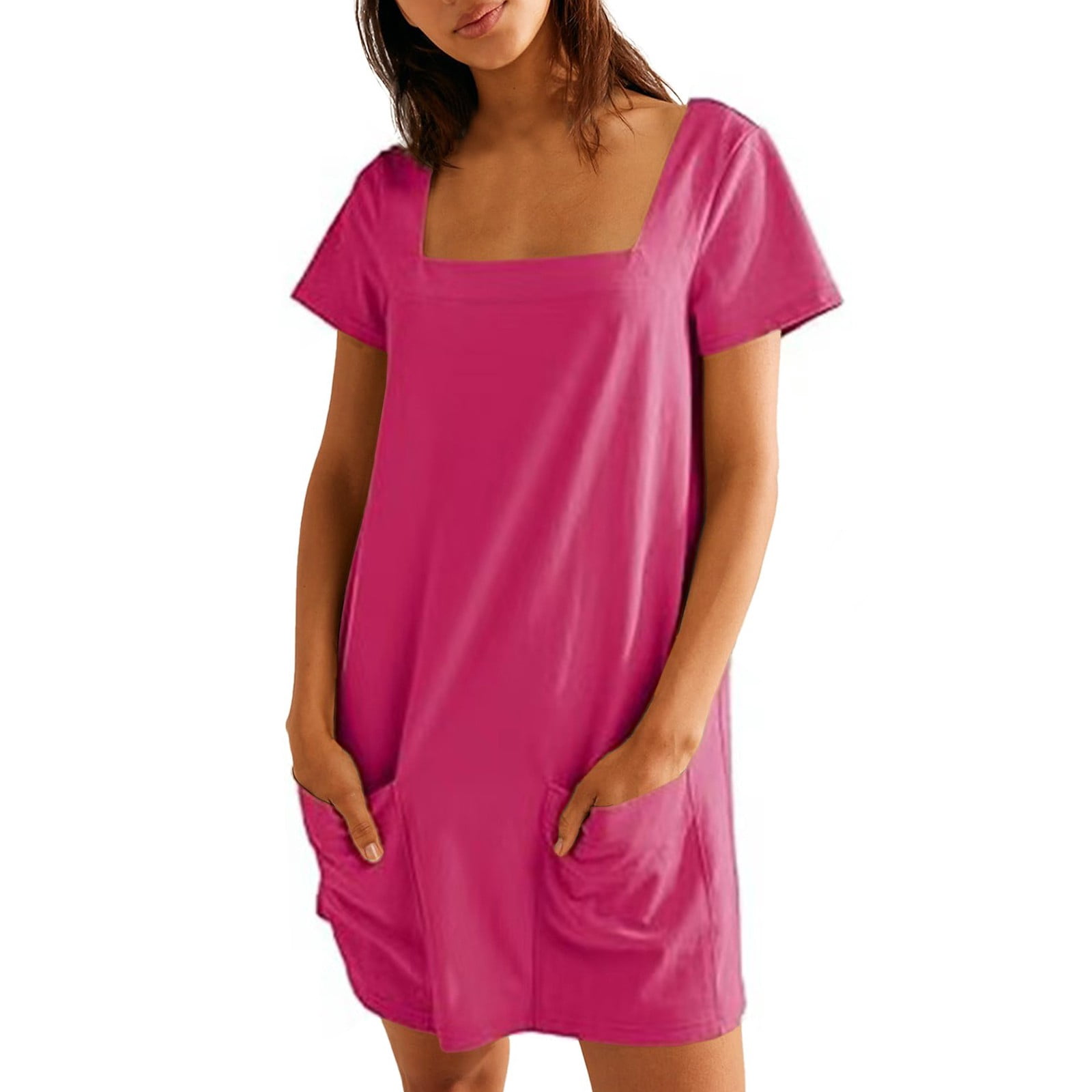 OFEEFAN Women's Maxi Dress - Summer Spaghetti Strap Dress With Pockets, Hot Pink, Large, Adjustable Length - View #2
