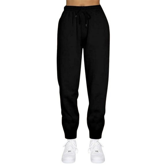 BRDFRL Womens Sweatpants with Pockets Cotton Solid Color Drawstring Women's Pants with Pockets Sweat Pants Trousers Black XL