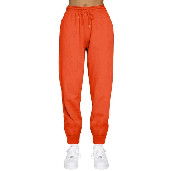 BRDFRL Womens Sweatpants with Pockets Cotton Solid Color Drawstring Women's Pants with Pockets Sweat Pants Trousers Orange 2XL