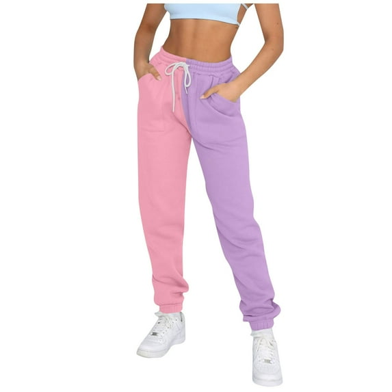 BRDFRL Womens Sweatpants with Pockets Cotton Solid Color Drawstring Women's Pants with Pockets Sweat Pants Trousers Purple XL