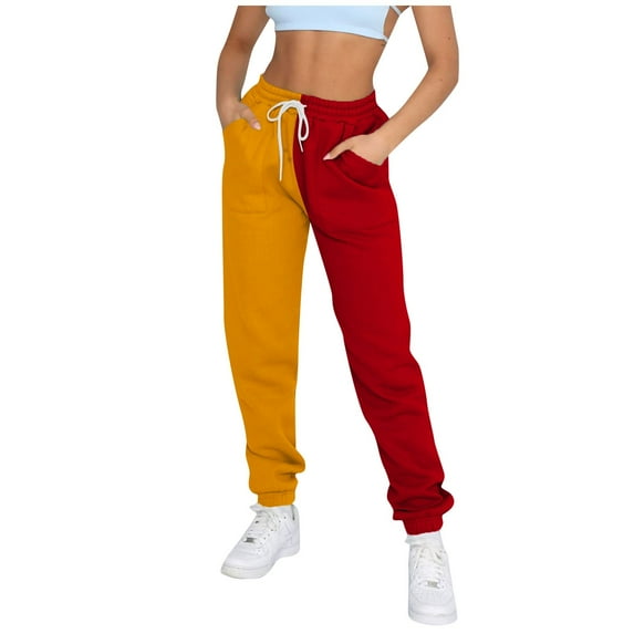 BRDFRL Womens Sweatpants with Pockets Cotton Solid Color Drawstring Women's Pants with Pockets Sweat Pants Trousers Yellow 3XL