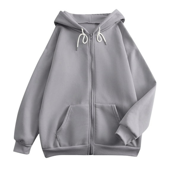BRDFRL Womens Zip Up Hoodies Oversized Hoodie Sweatshirts for Fall Fashion Casual Hoodie Jackets 2025 Lightweight and Trendy​ Gray L