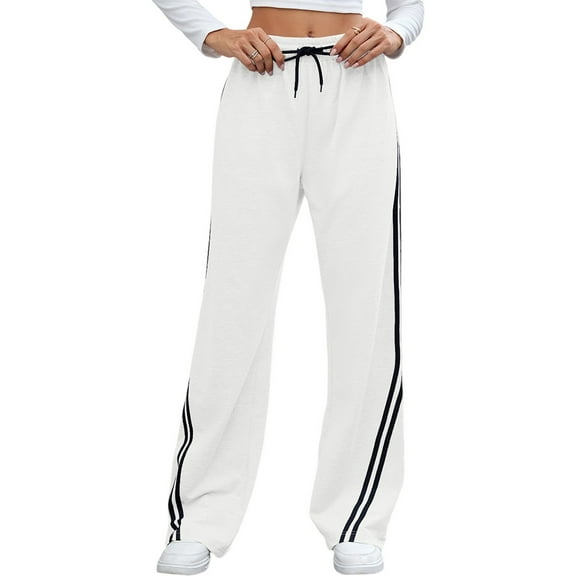 BRDFRL Y2K Vintage Track Pants Women Low Waist Side Striped Drawstring Straight Leg Loose Fit Joggers White M