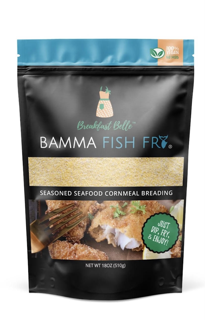 BREAKFAST BELLE BAMMA FISH FRY, SEASONED CORNMEAL BREADING MIX, 18OZ