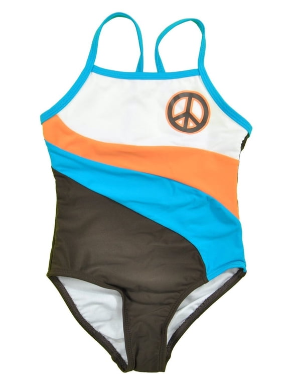 GIRLS SWIMSUIT - PEACE SZ 5 - BROWN TEAL ONE PIECE