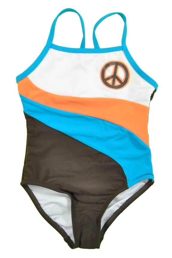 GIRLS SWIMSUIT - PEACE SZ 6 - BROWN TEAL ONE PIECE