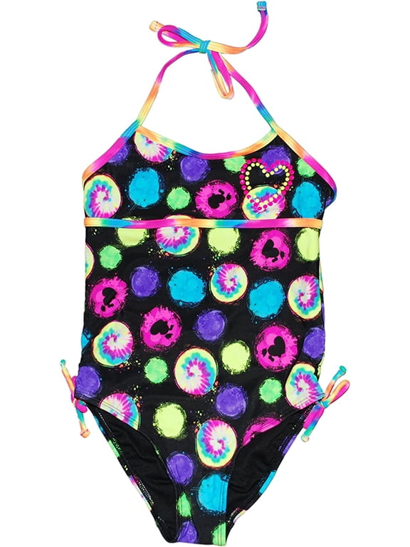 GIRLS SWIMSUIT - TIE DOTS SZ 5 - BLACK MULTI ONE PIECE