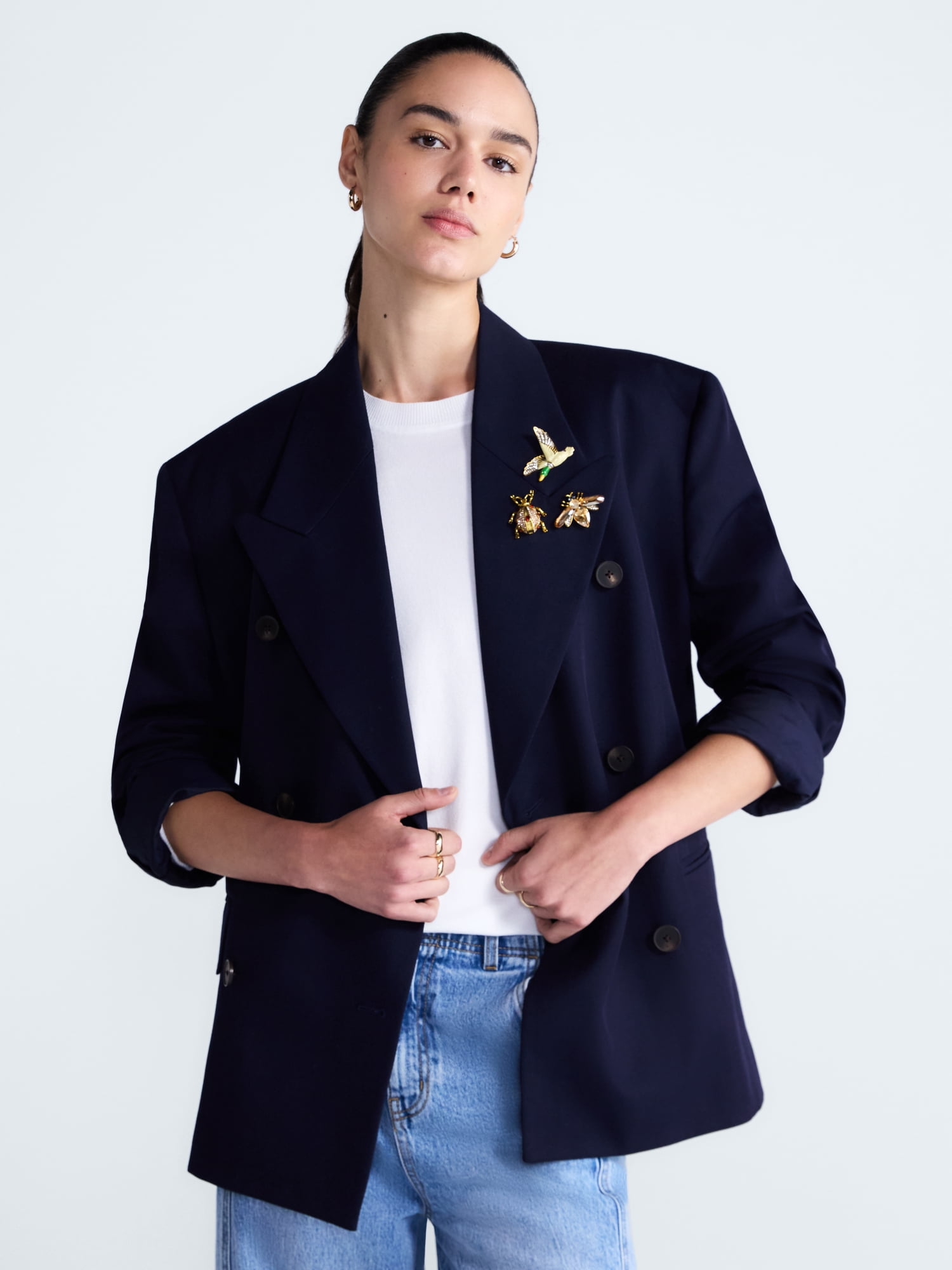 Free Assembly Women's and Women's Plus Embellished Wool Blend Boxy Blazer, Sizes XS-4X