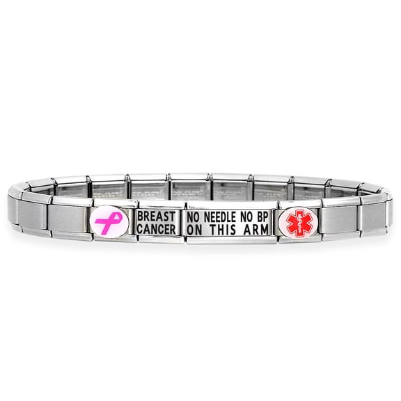 BREAST CANCER Medical Alert ID Bracelet - NO NEEDLE NO BP ON THIS ARM - SIZE OPTION B