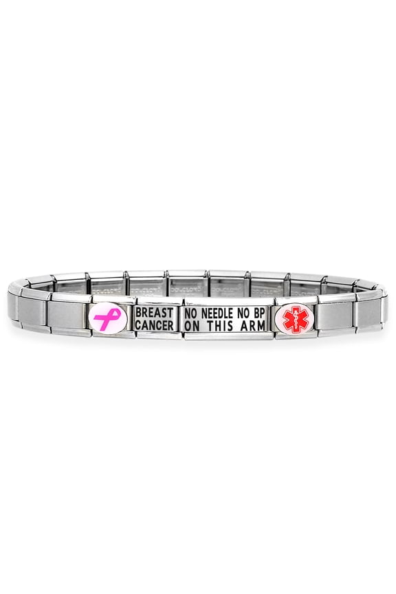 BREAST CANCER Medical Alert ID Bracelet - NO NEEDLE NO BP ON THIS ARM - SIZE OPTION B